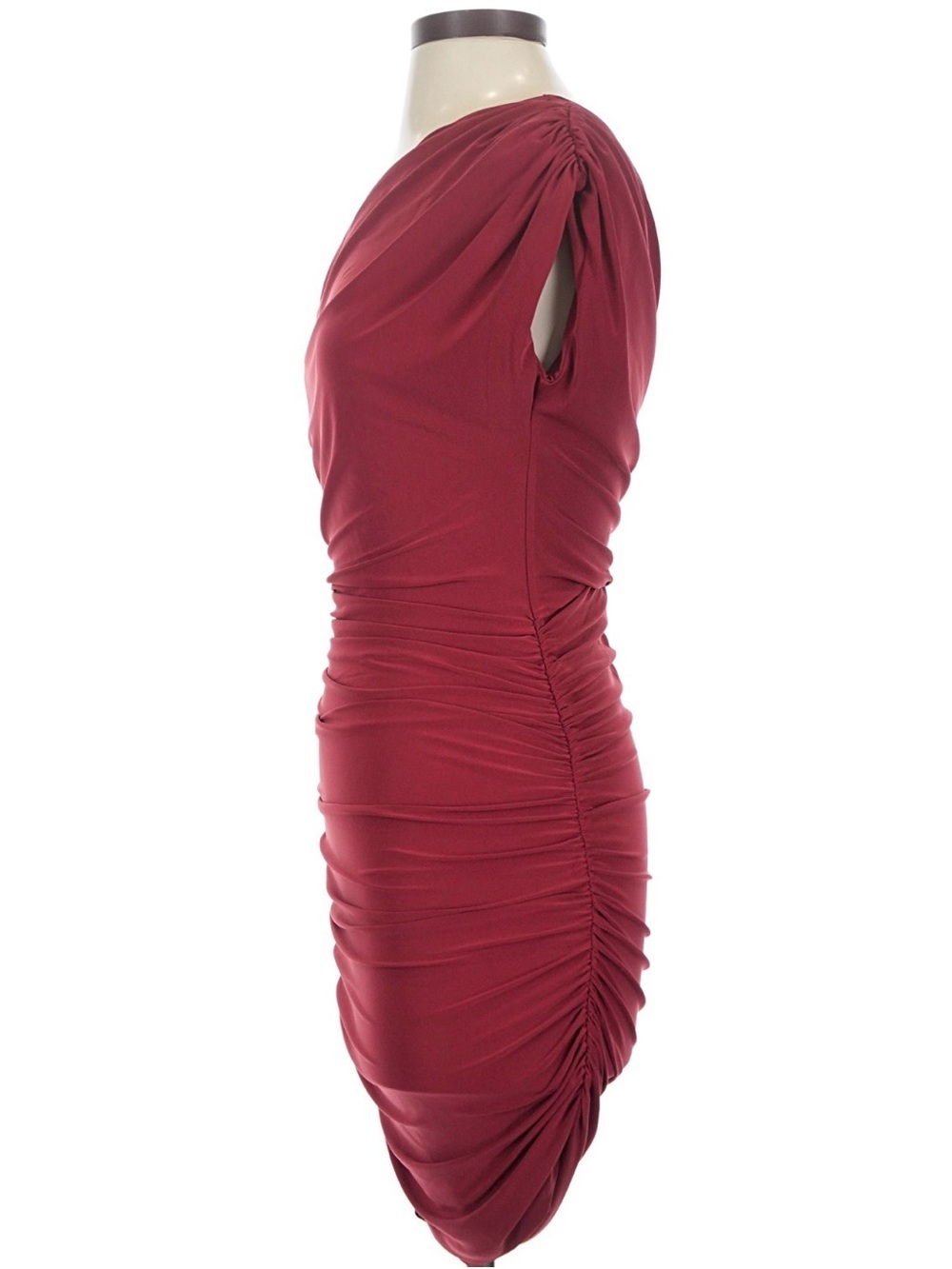 naked wardrobe One-Shoulder Draped Dress in Wine Red - Picture 4 of 5